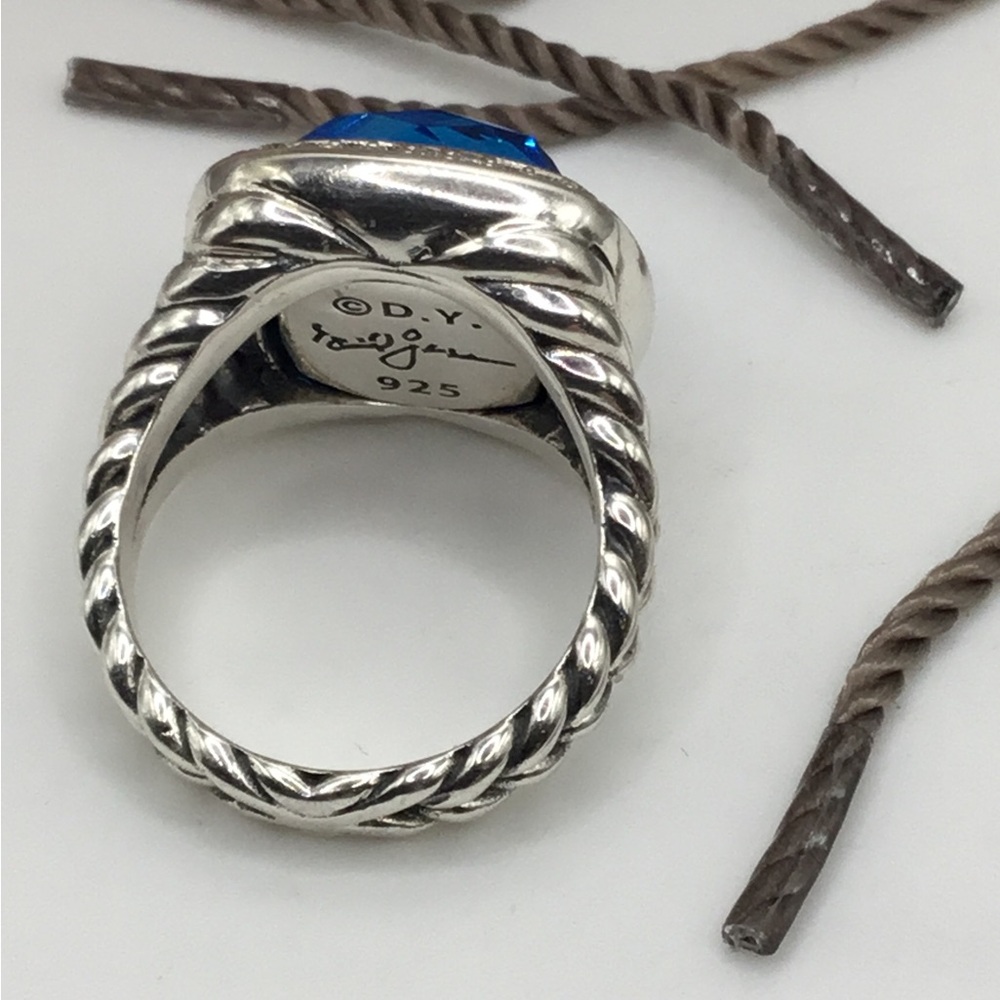 David Yurman Silver Blue Topaz Albion Ring New! Sz 7.5 - Picture 3 of 6